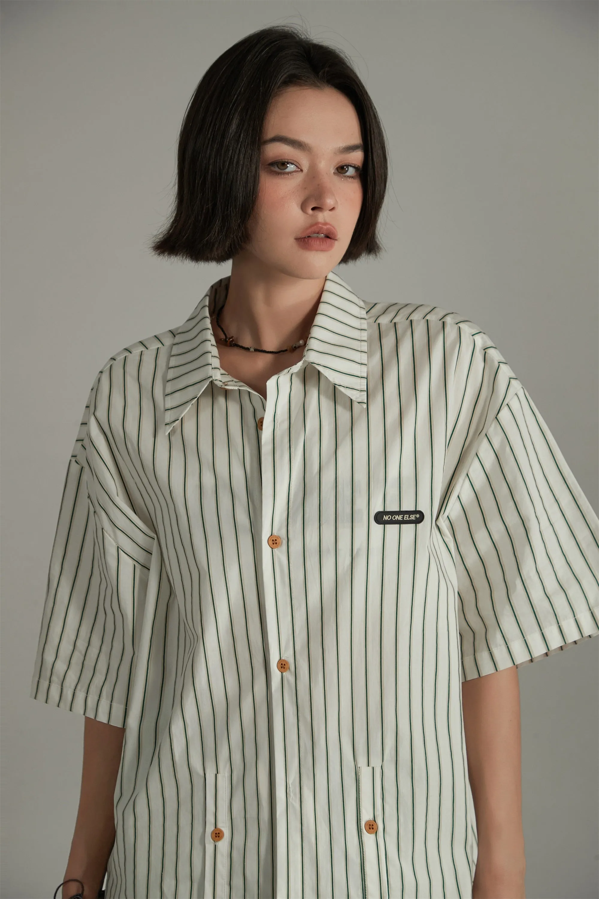 Striped Loose-Fit Button Up Shirt