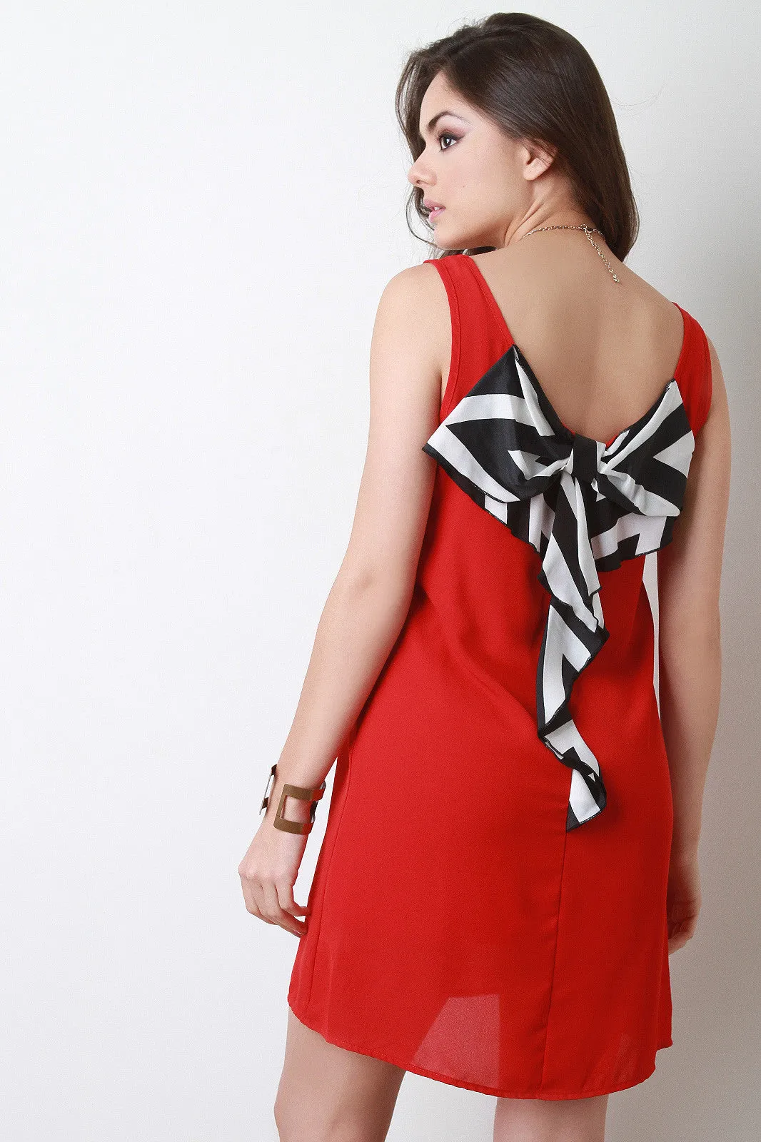 Striped Oversized Back Bow Shift Dress