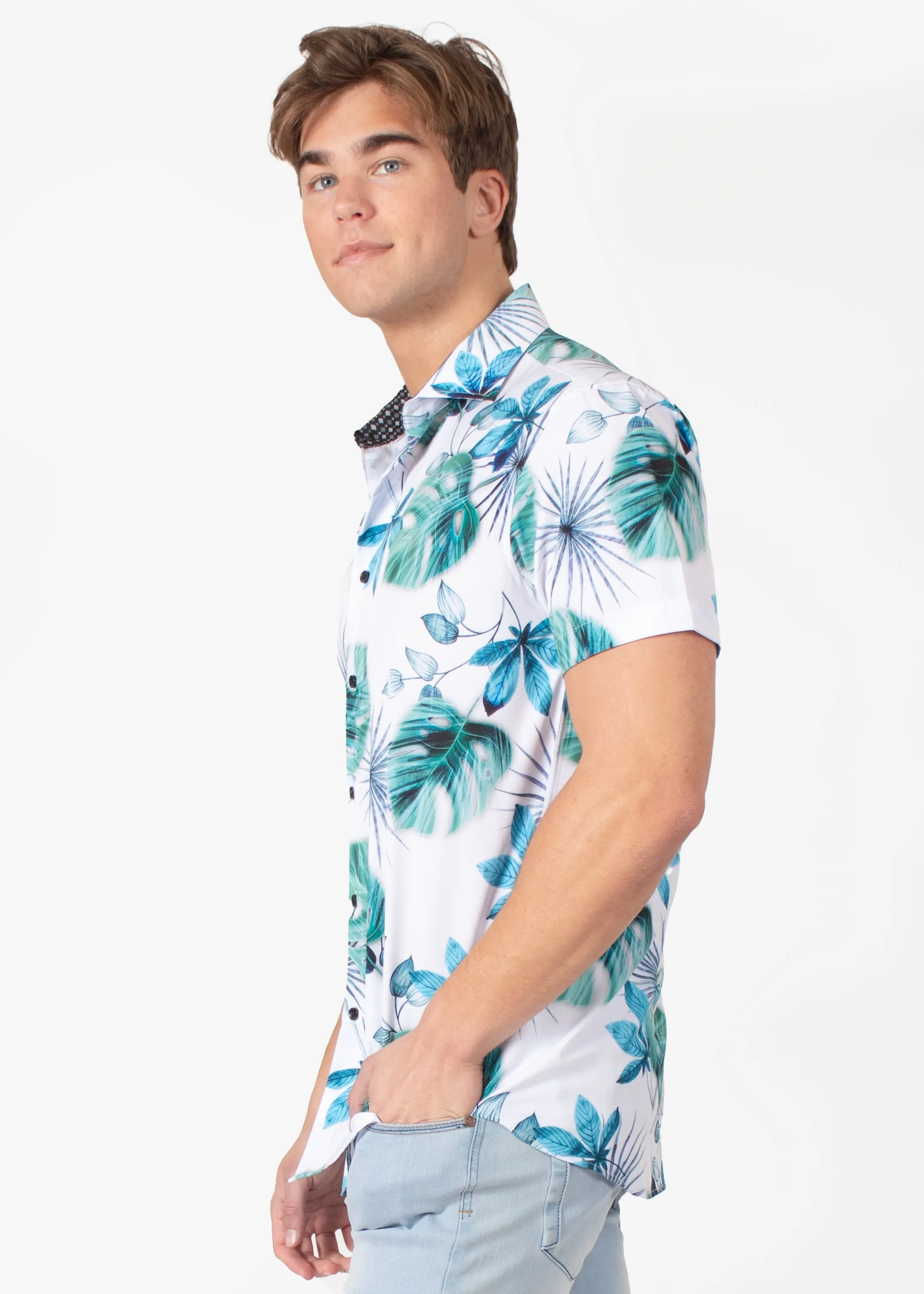 Tropical Abstract Button Up Short Sleeve Dress Shirt