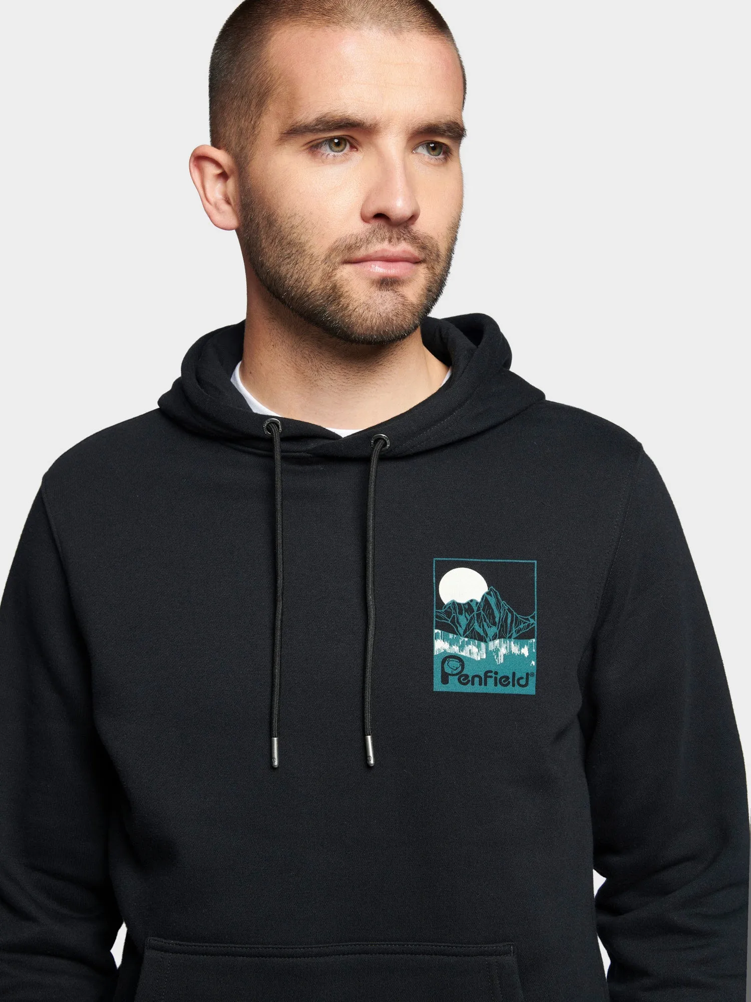 Washed Mountain Graphic Hoodie in Black