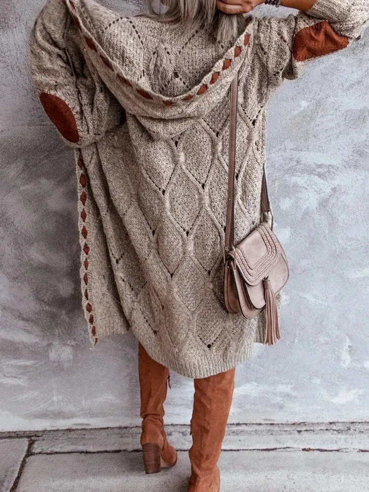 Women Oversized Hooded Long Cardigan Knitted Sweater