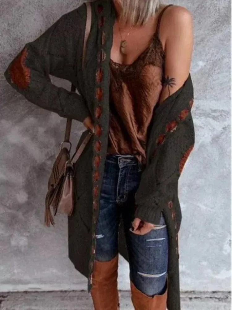 Women Oversized Hooded Long Cardigan Knitted Sweater