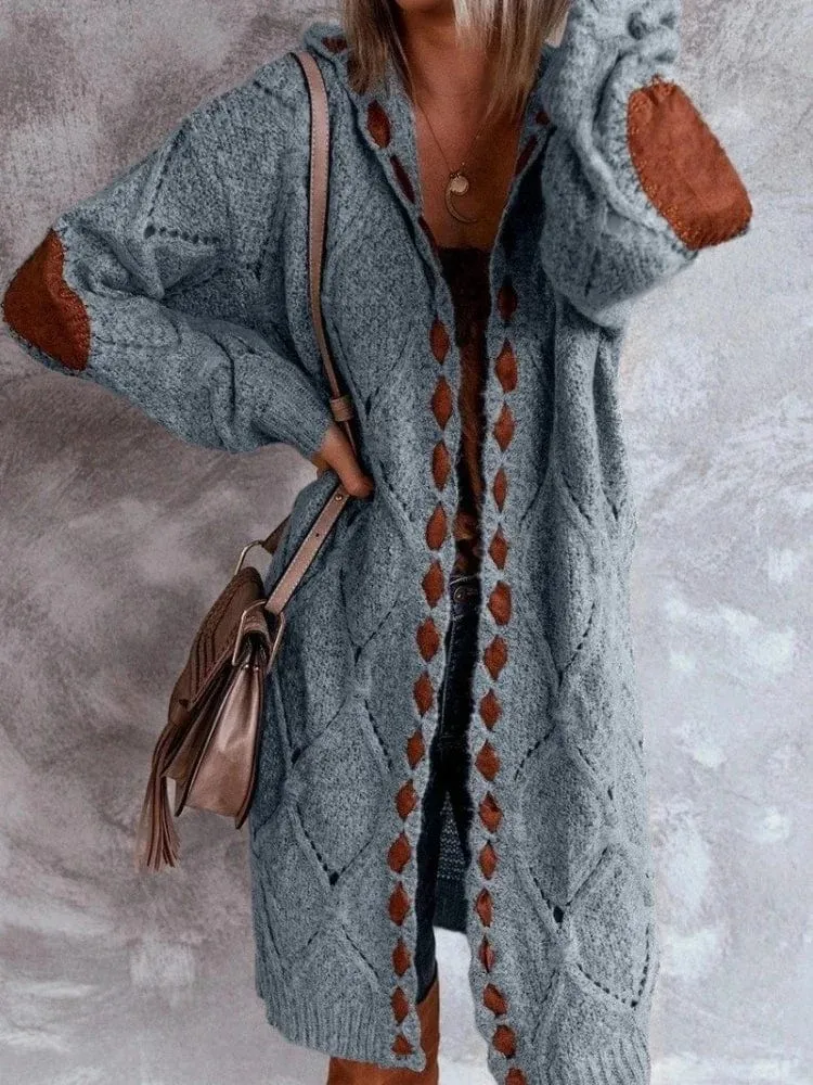 Women Oversized Hooded Long Cardigan Knitted Sweater