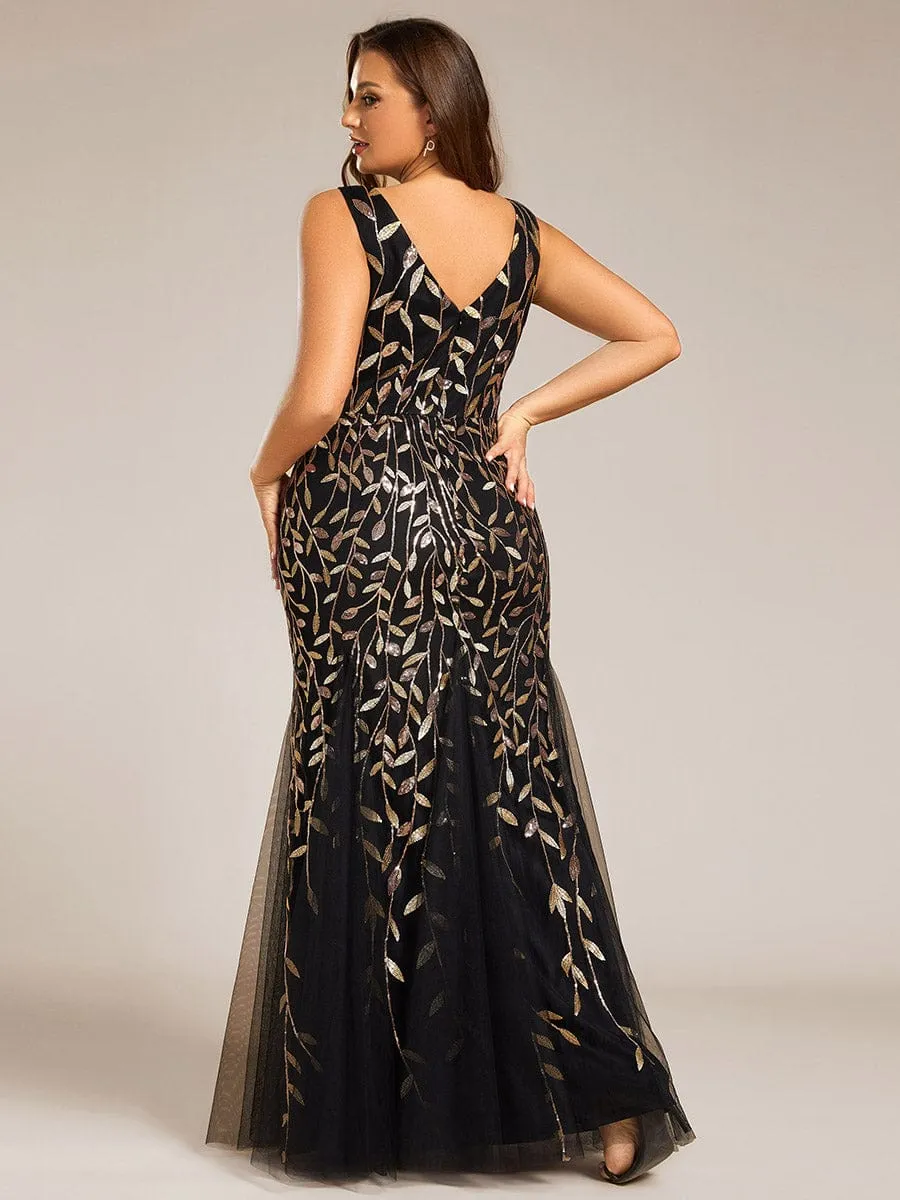 Women's Double V-Neck Fishtail Sequin Evening Dress