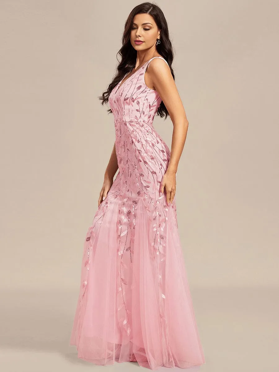 Women's Double V-Neck Fishtail Sequin Evening Dress