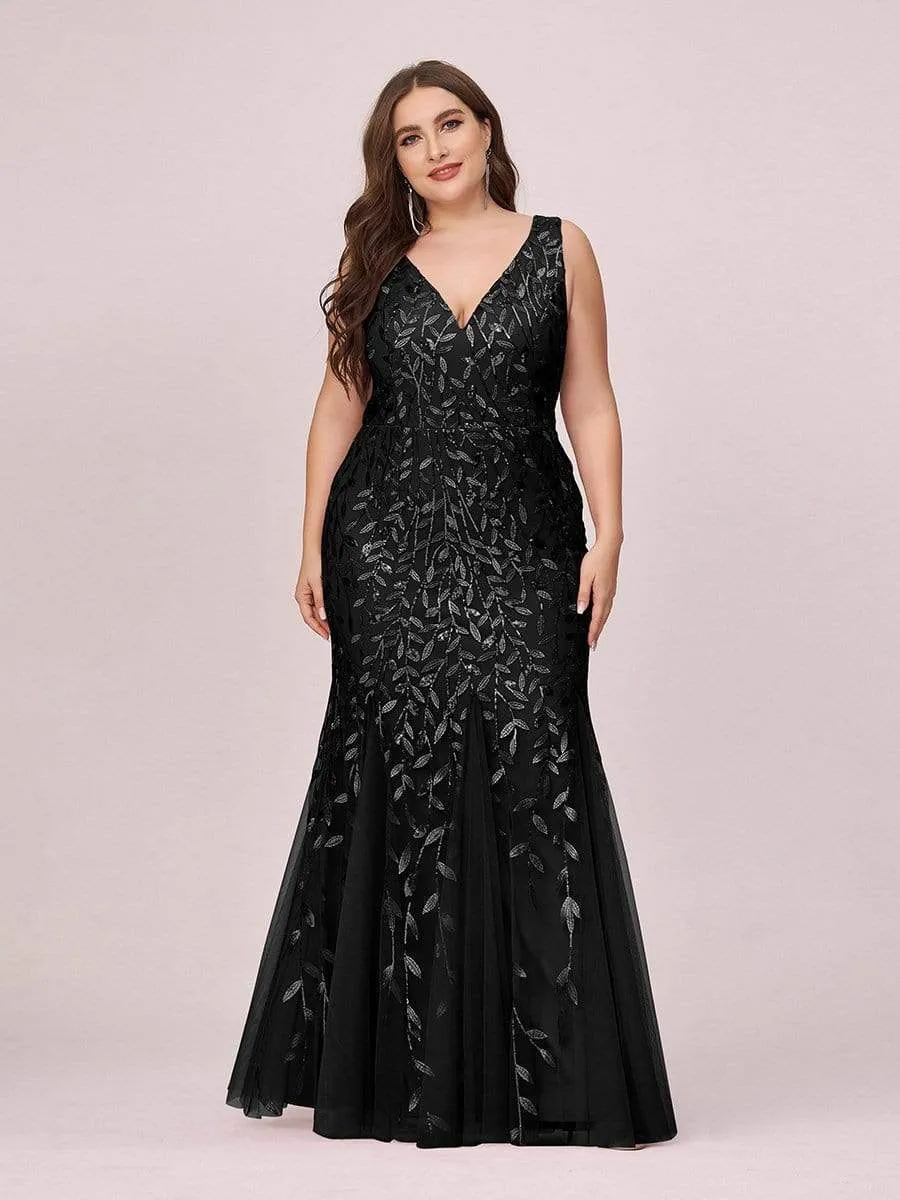 Women's Double V-Neck Fishtail Sequin Evening Dress