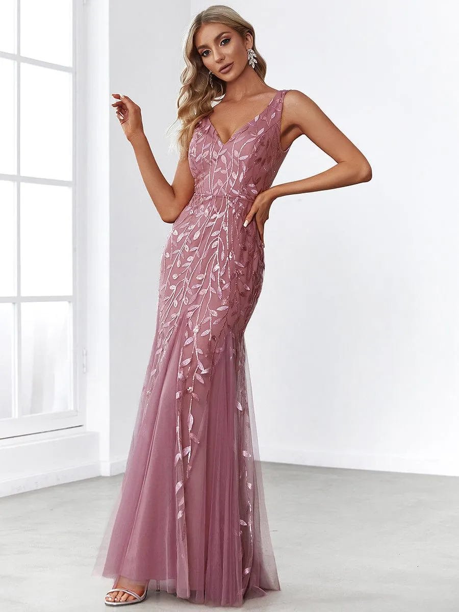 Women's Double V-Neck Fishtail Sequin Evening Dress