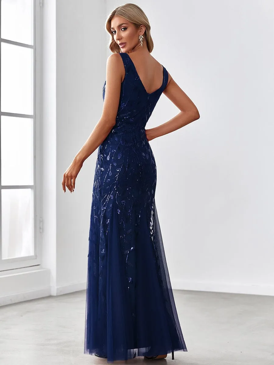 Women's Double V-Neck Fishtail Sequin Evening Dress