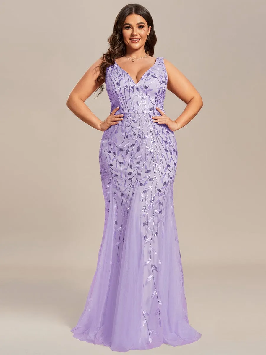 Women's Double V-Neck Fishtail Sequin Evening Dress