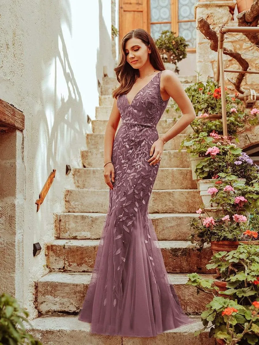 Women's Double V-Neck Fishtail Sequin Evening Dress