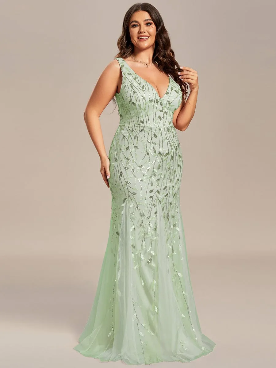 Women's Double V-Neck Fishtail Sequin Evening Dress